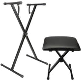 X-type Keyboard Stand And Adjustable Folding Piano Bench Stool Seat -Black